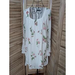 Sequin Hearts long Bell sleeve floral print dress Size S White Cottagecore